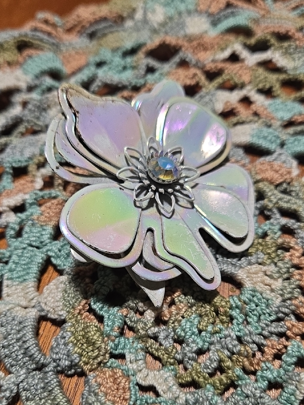 Vintage Iridescent Flower Pin Brooch - Shimmering Pastel Hues